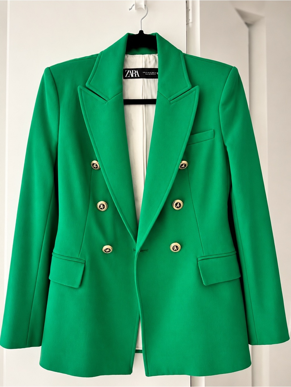 ZARA Green Double Breasted Blazer Gold Buttons XS